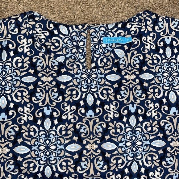 J. McLaughlin Catalyst 3/4 Sleeve Crew Neck Catalina Cloth Dress Blue Medallion - Picture 3 of 8